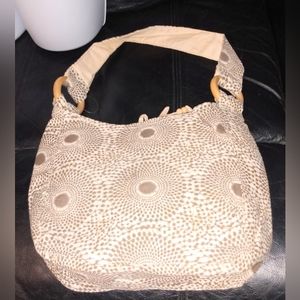 Boho Style Fabric Shoulder Bag w/ Wooden Accents
